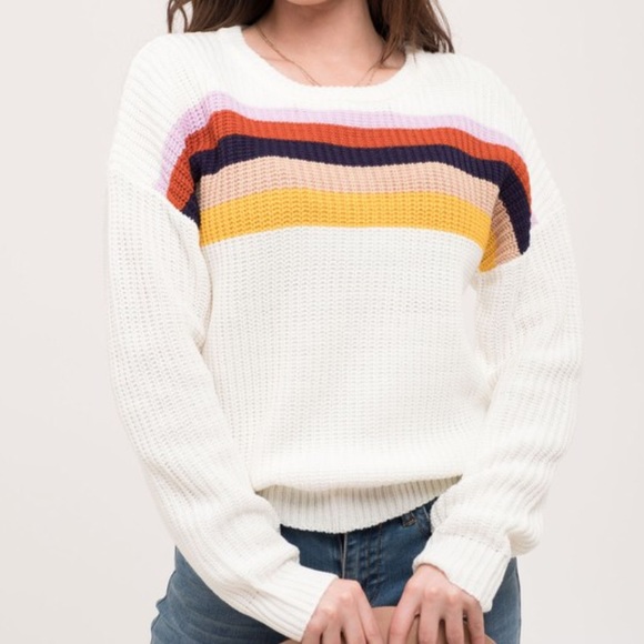 upstyleboutique Sweaters - ❗️Last One L❗️White Stripe Cable Sweater